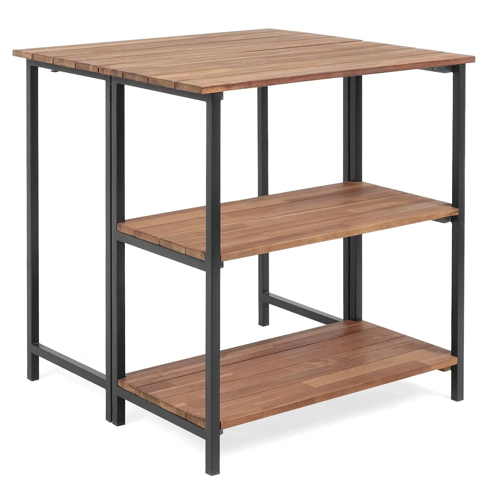 Acacia Wood Patio Folding Dining Table Storage Shelves by DirectDeals