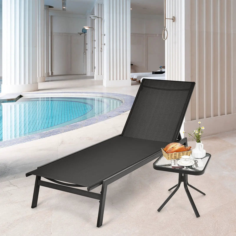 Outdoor Reclining Chaise Lounge Chair with 6-Position Adjustable Back by DirectDeals