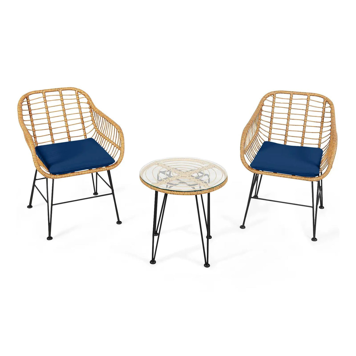 3 Pieces Rattan Furniture Set with Cushioned Chair Table by DirectDeals