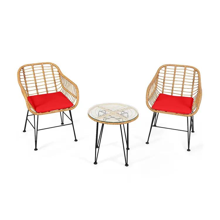 3 Pieces Rattan Furniture Set with Cushioned Chair Table by DirectDeals