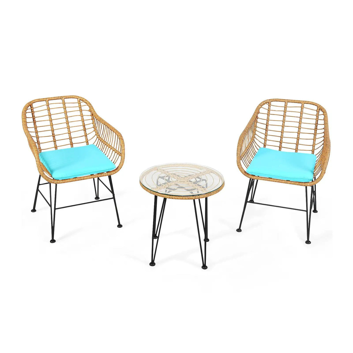 3 Pieces Rattan Furniture Set with Cushioned Chair Table by DirectDeals