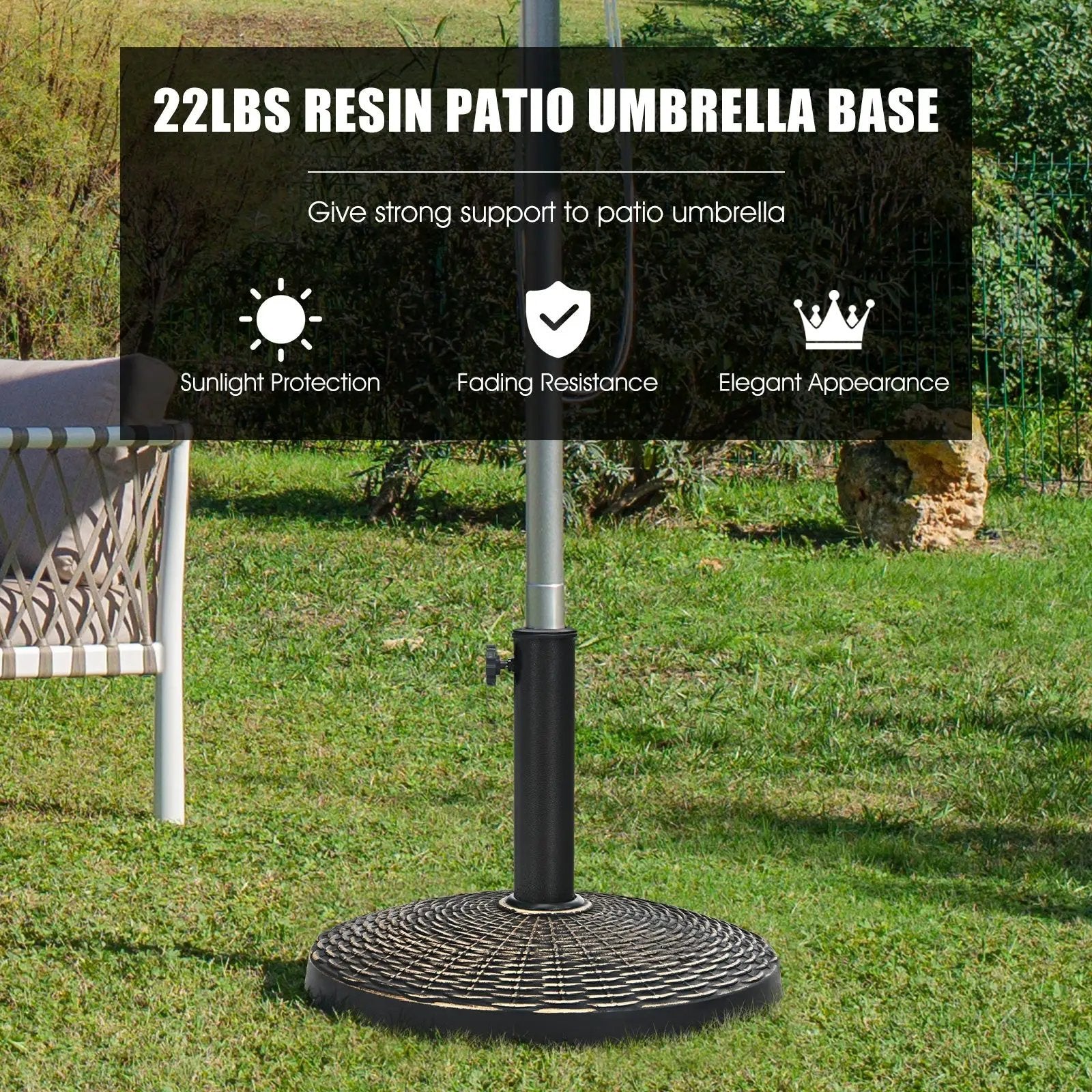 22Lbs Patio Resin Umbrella Base with Wicker Style for Outdoor Use by DirectDeals