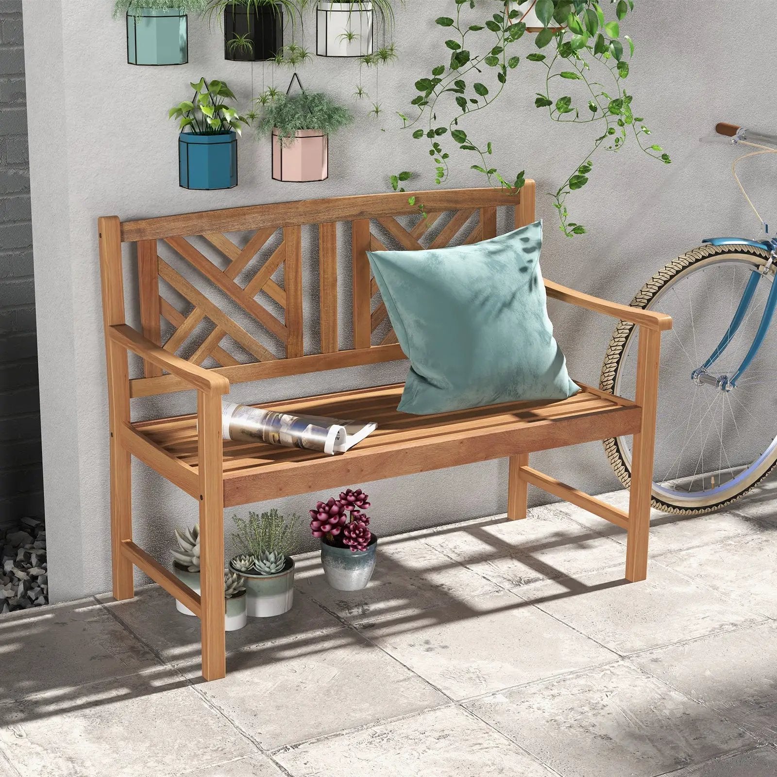 2-Person Wooden Outdoor Bench with Cozy Armrest and Backrest by DirectDeals