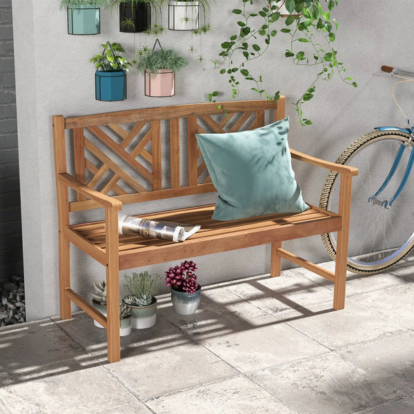 2-Person Wooden Outdoor Bench with Cozy Armrest and Backrest