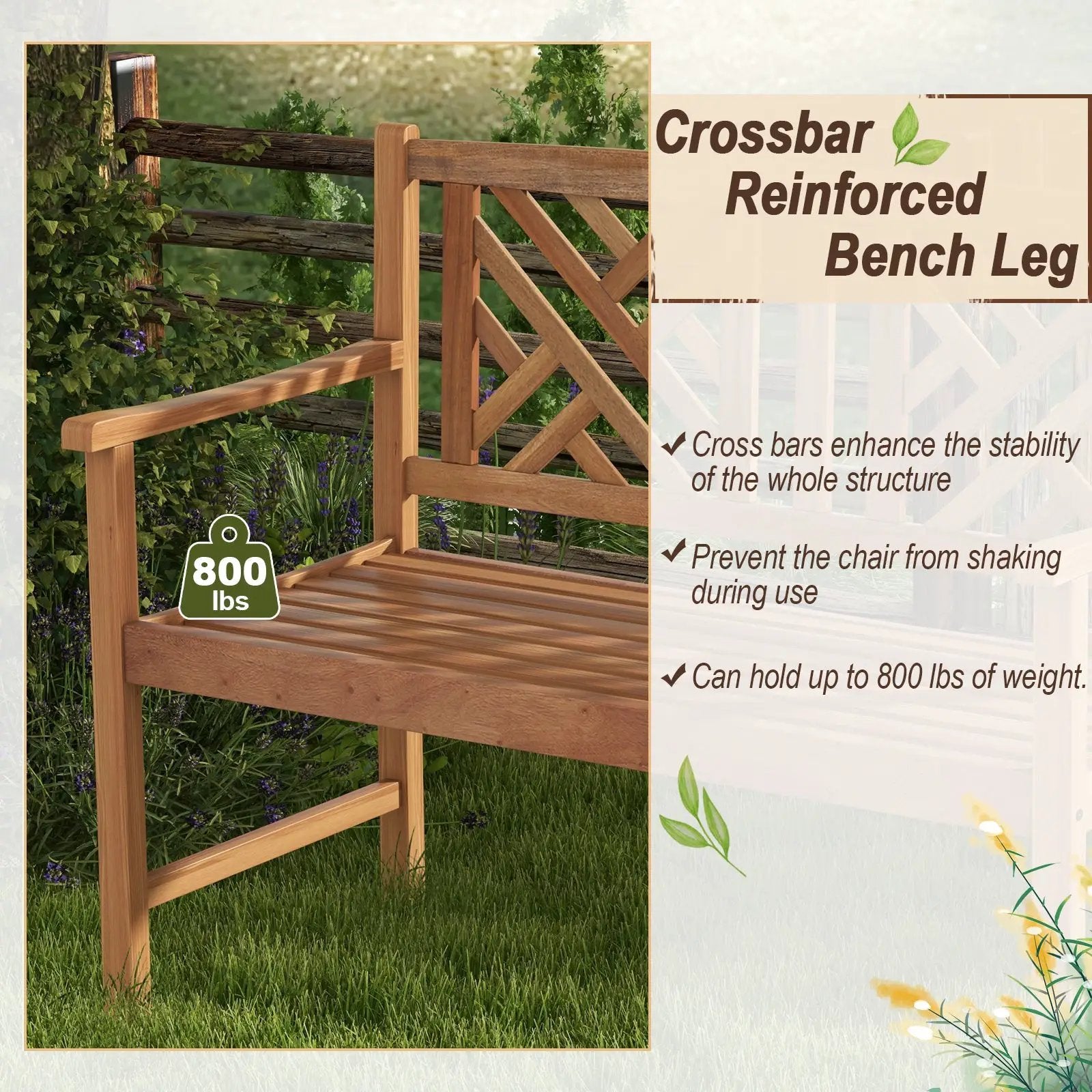 2-Person Wooden Outdoor Bench with Cozy Armrest and Backrest by DirectDeals