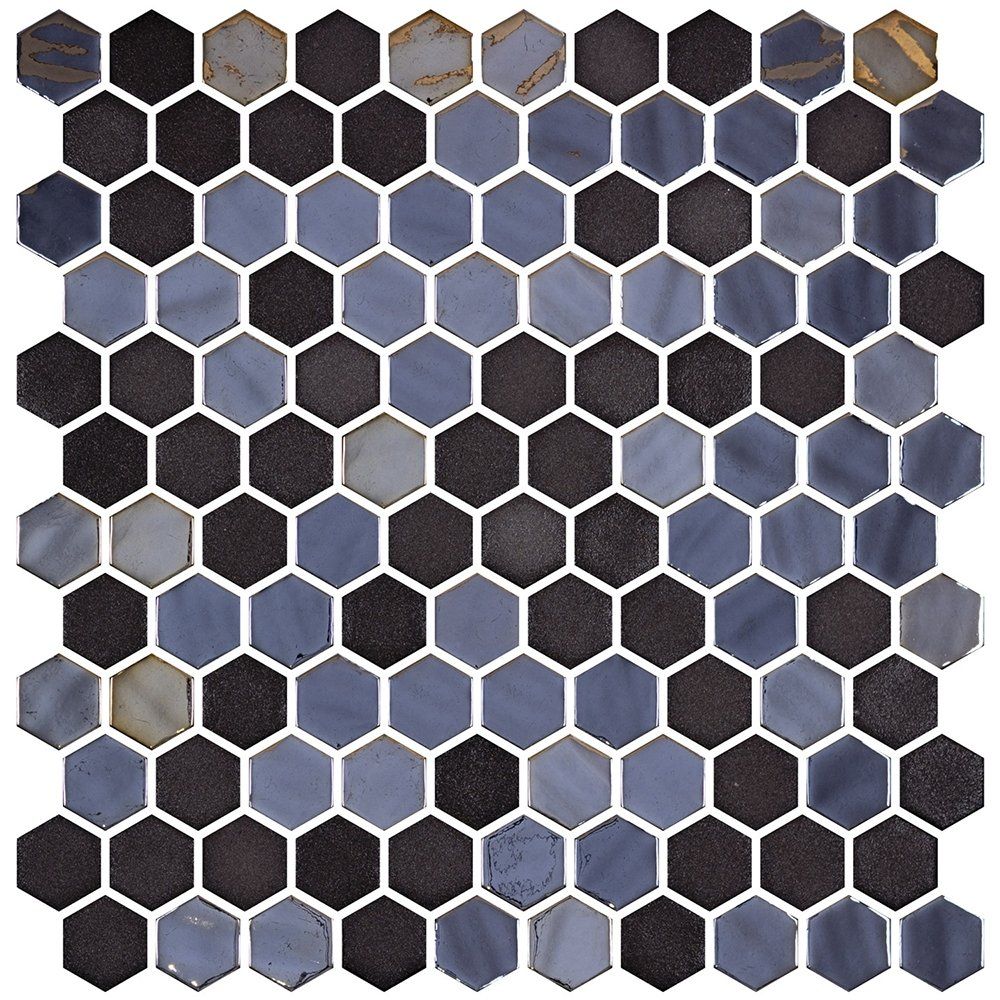 Opalo Black Multi Finish Hexagon Glass Mosaics 11 3/4x11 1/2 Glass Multi Finish 12x12 Mosaics