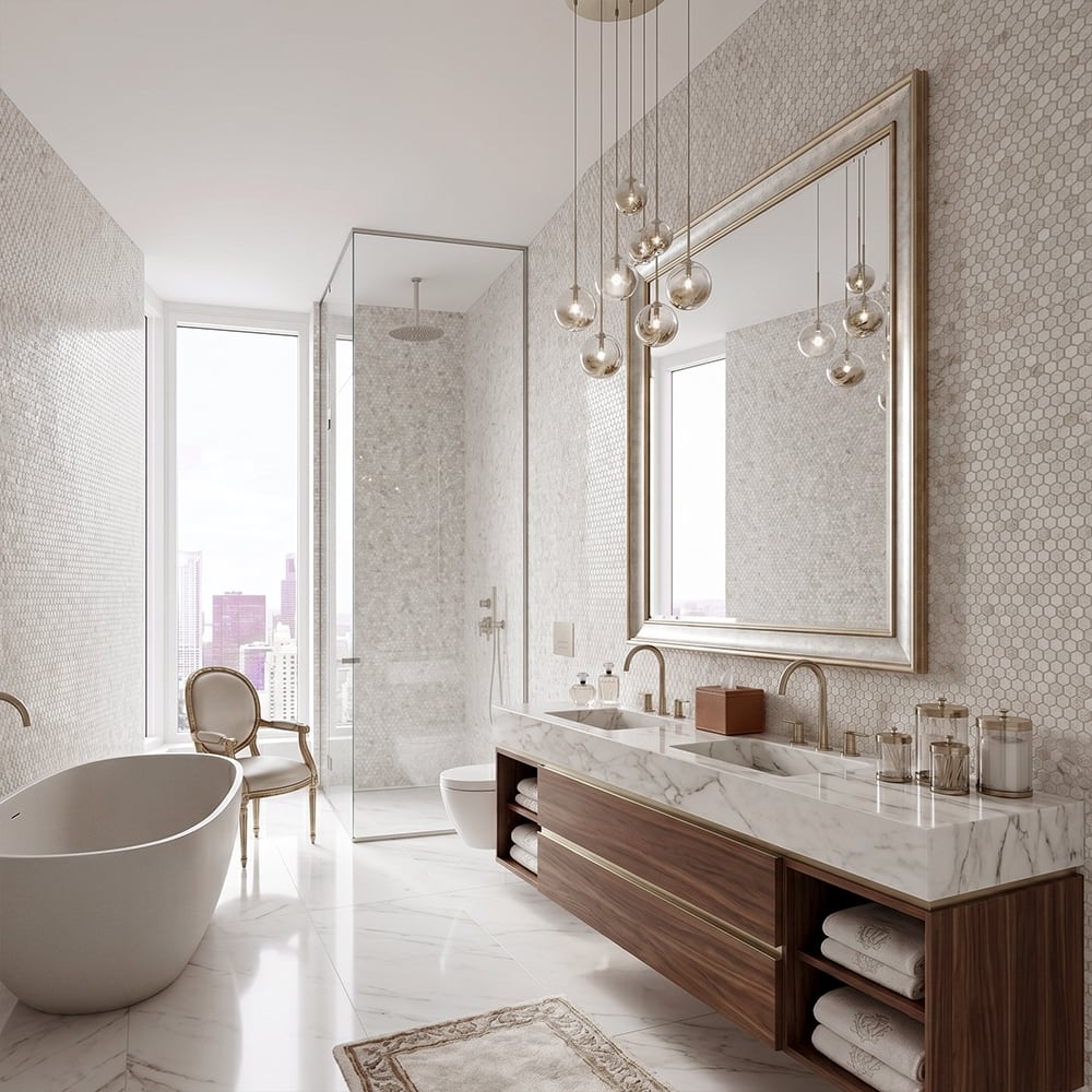Opalo White Multi Finish Hexagon Glass Mosaics 11 3/4x11 1/2 Glass Multi Finish 12x12 Mosaics — 2