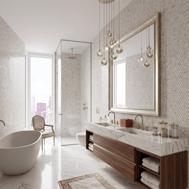 Opalo White Multi Finish Hexagon Glass Mosaics 11 3/4x11 1/2 Glass Multi Finish 12x12 Mosaics — 2