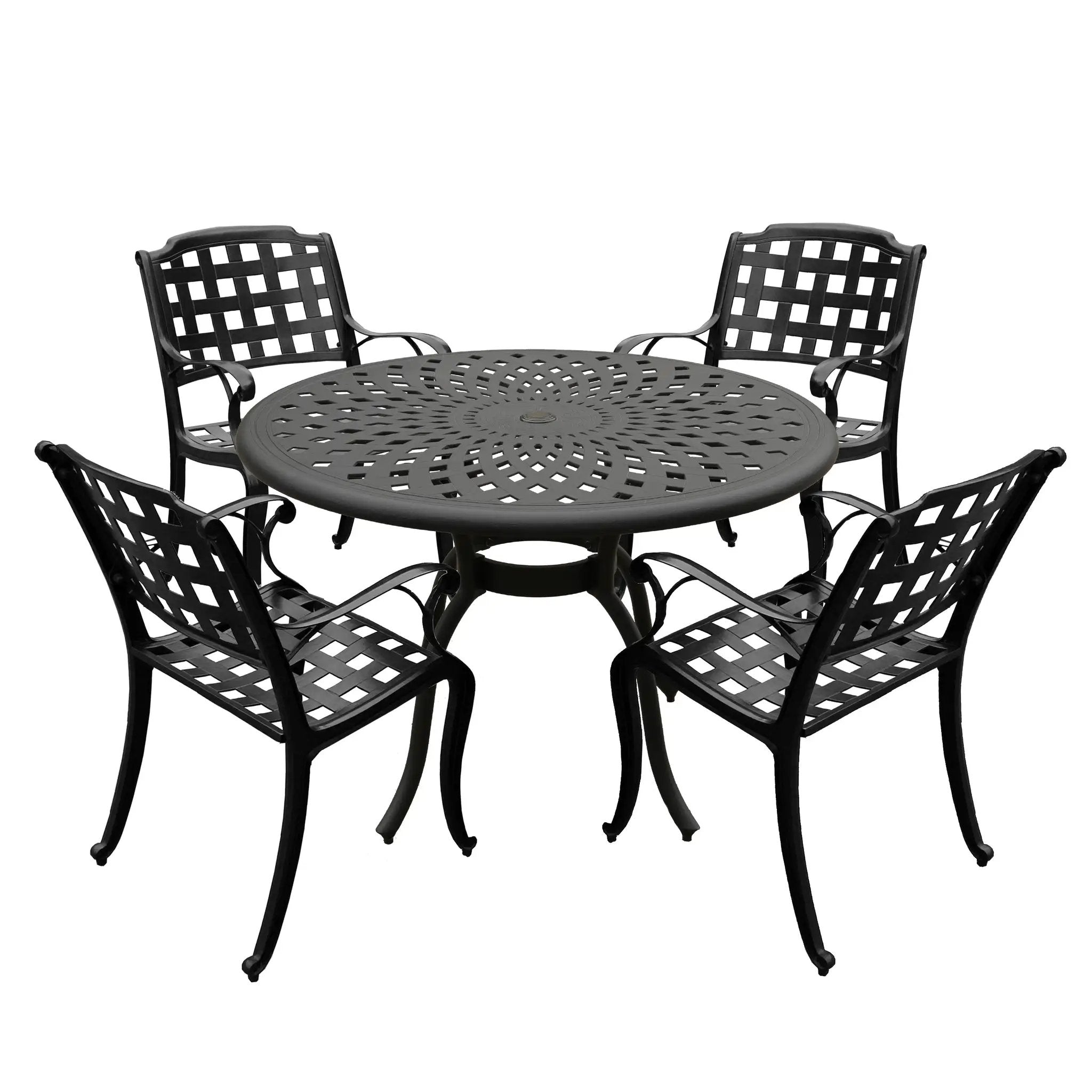 Outdoor Aluminum 5pc Round Black Patio Dining Set with Four Chairs by Sharicks