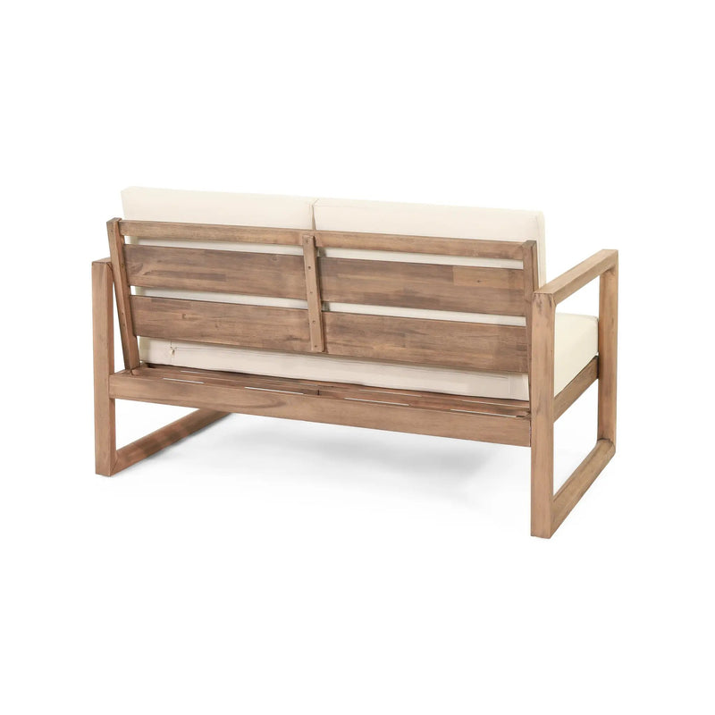 Outdoor Acacia Wood Loveseat and Coffee Table Set with Cushions by HouseOfZazla