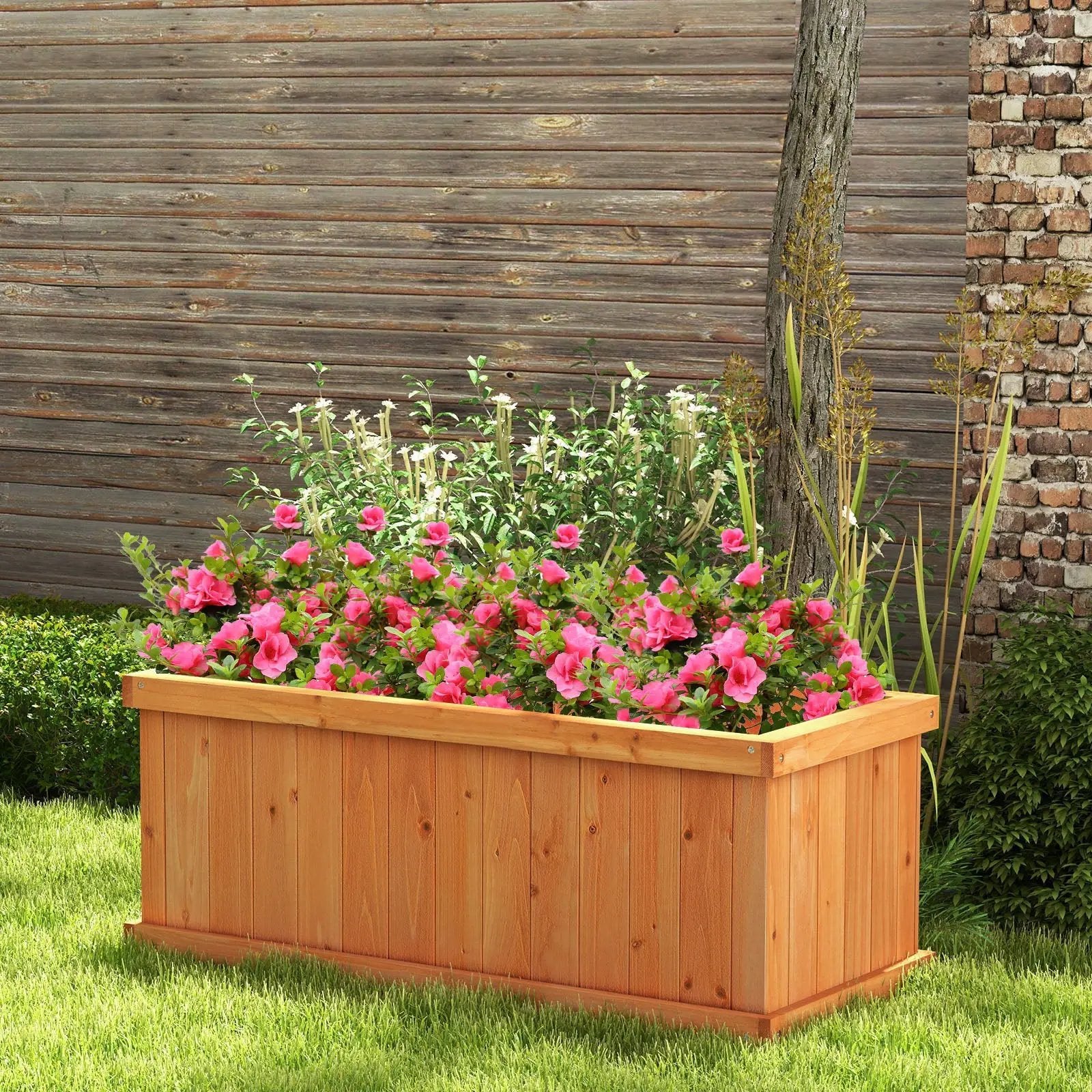 Raised Garden Bed Wooden Planter Box with 4 Drainage Holes and Detachable Bottom Panels-Orange by DirectDeals