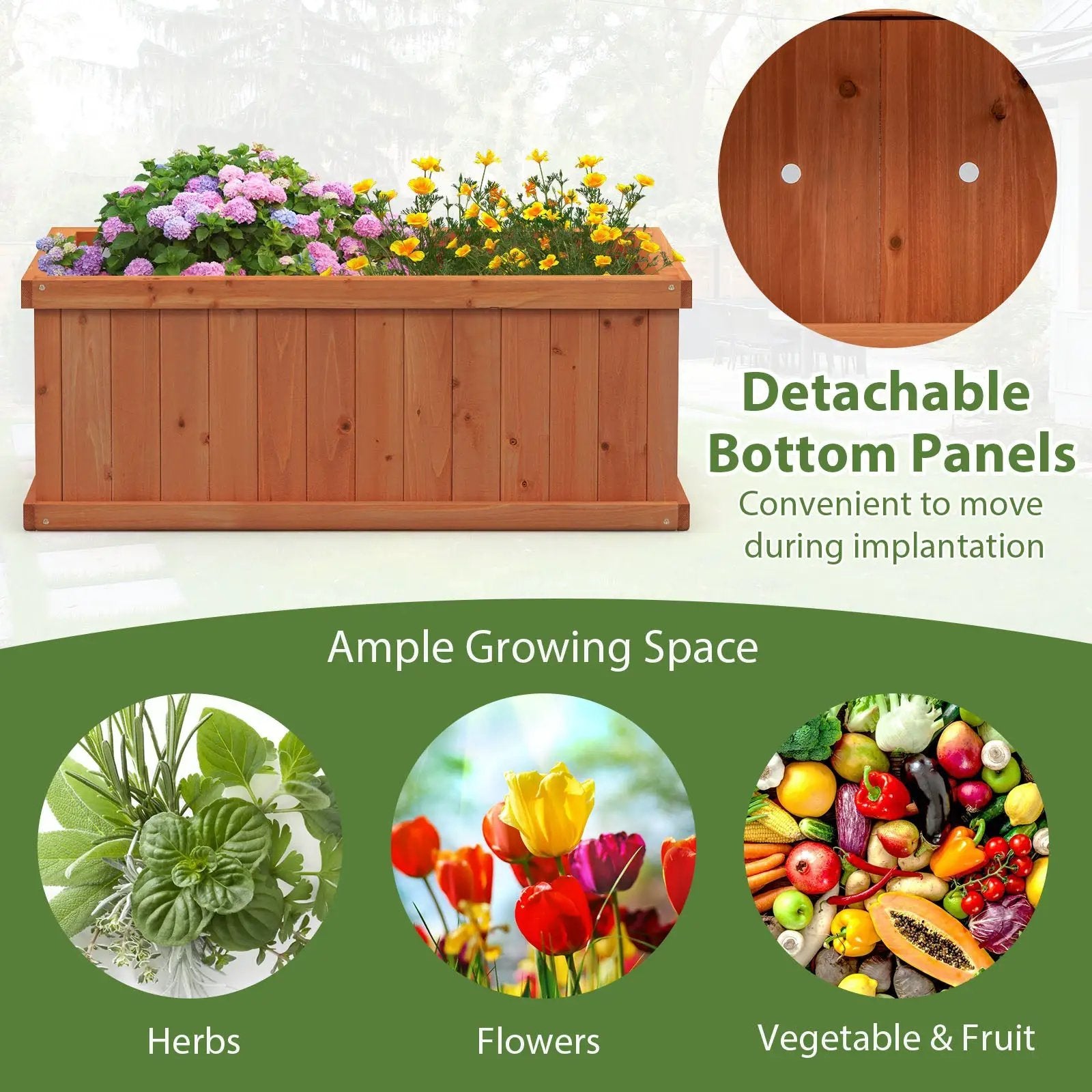 Raised Garden Bed Wooden Planter Box with 4 Drainage Holes and Detachable Bottom Panels-Orange by DirectDeals