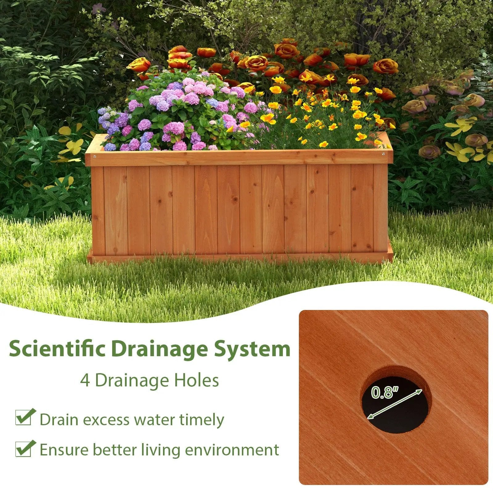 Raised Garden Bed Wooden Planter Box with 4 Drainage Holes and Detachable Bottom Panels-Orange by DirectDeals
