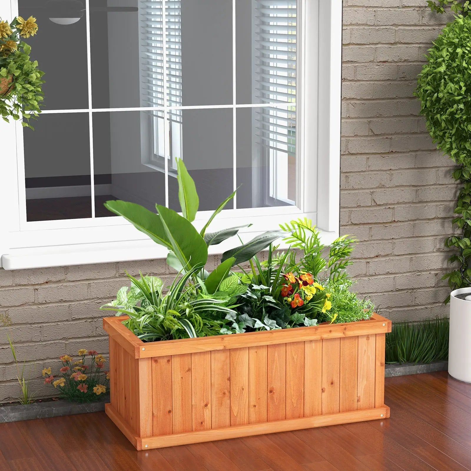 Raised Garden Bed Wooden Planter Box with 4 Drainage Holes and Detachable Bottom Panels-Orange by DirectDeals