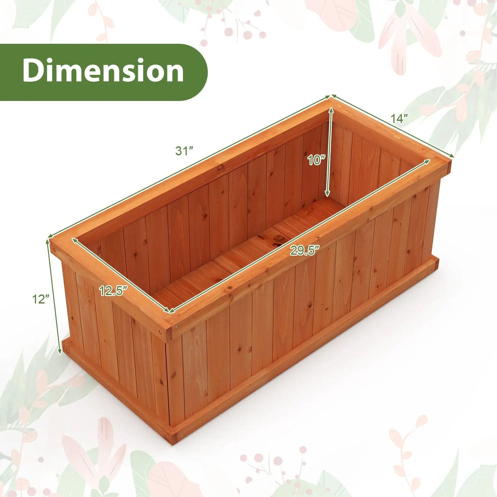 Raised Garden Bed Wooden Planter Box with 4 Drainage Holes and Detachable Bottom Panels-Orange by DirectDeals