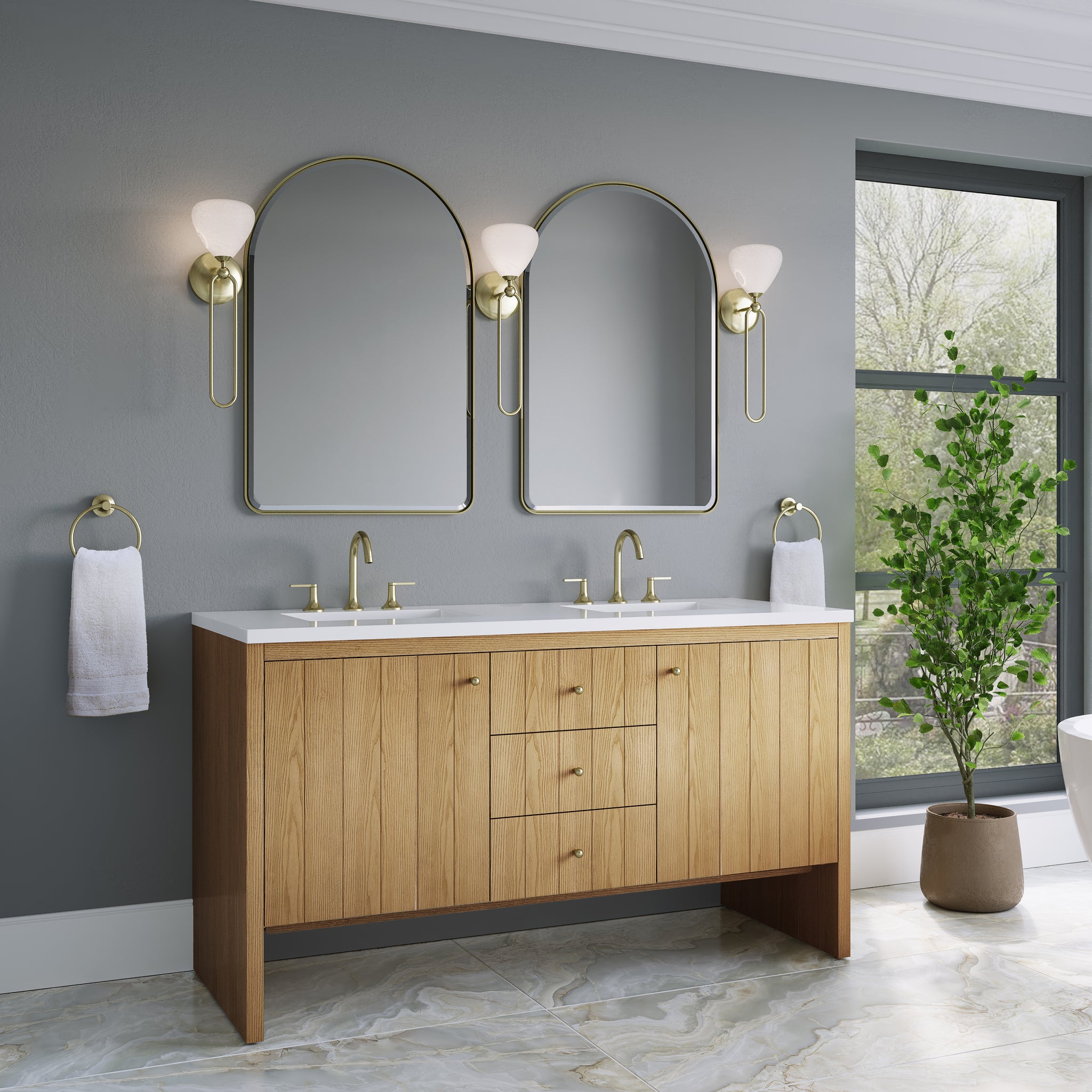 James Martin Hudson 60" Double Bathroom Vanity, Light Natural Oak by James Martin