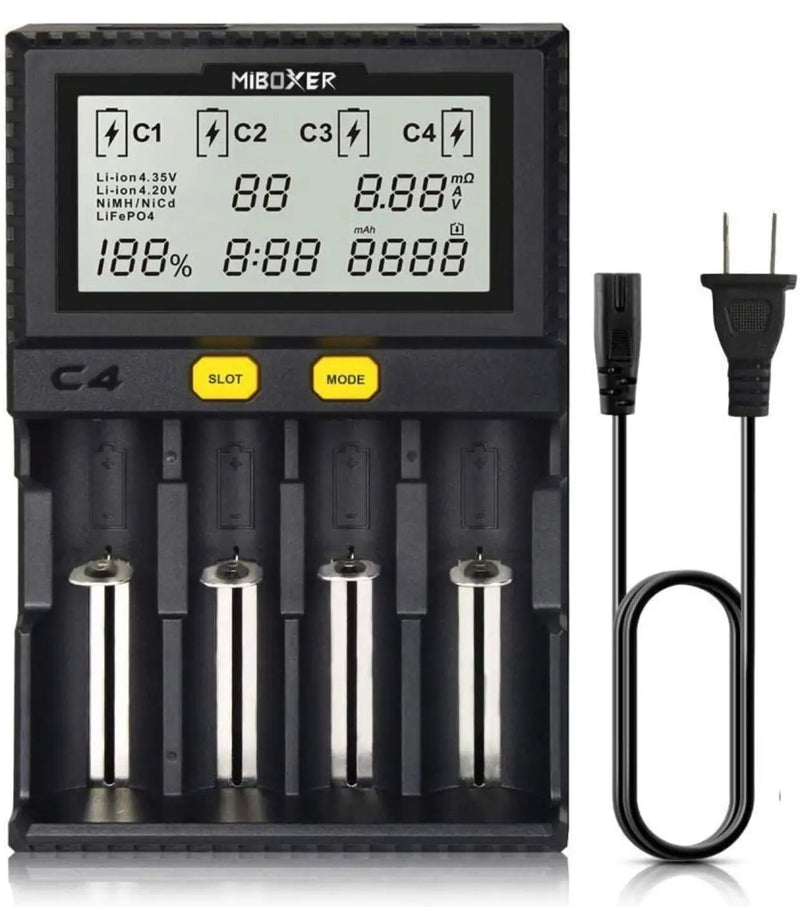 Original MiBOXER Smart Universal 4-Bay Charger, Automatic LCD Display,Fast Charging Rechargeable Li-ion LiFePO4 Ni-MH Ni-Cd AA AAA by Outdoor Solar Outlet