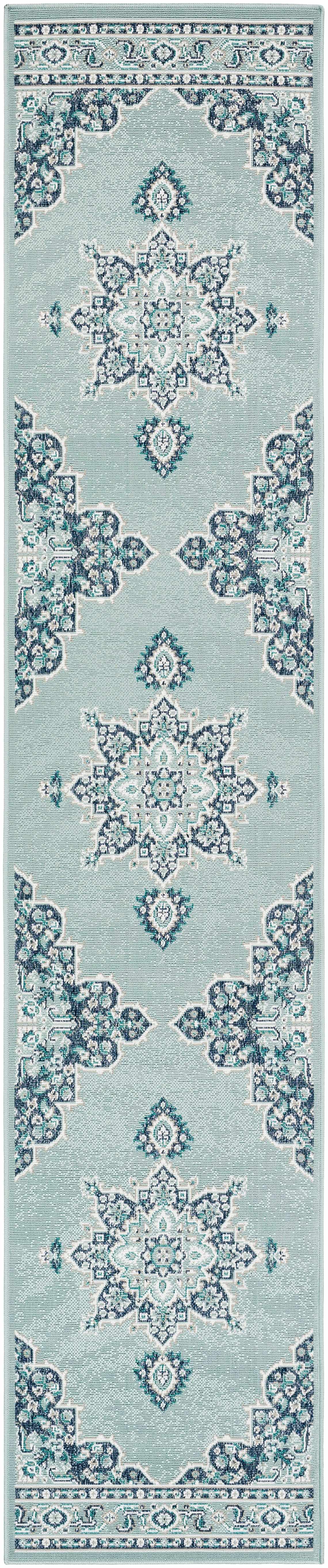 Orla Pale Blue Medallion Outdoor Area Rug - Clearance by Boutique Rugs