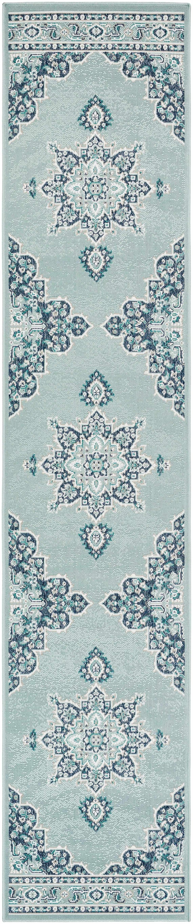 Orla Pale Blue Medallion Outdoor Area Rug - Clearance by Boutique Rugs