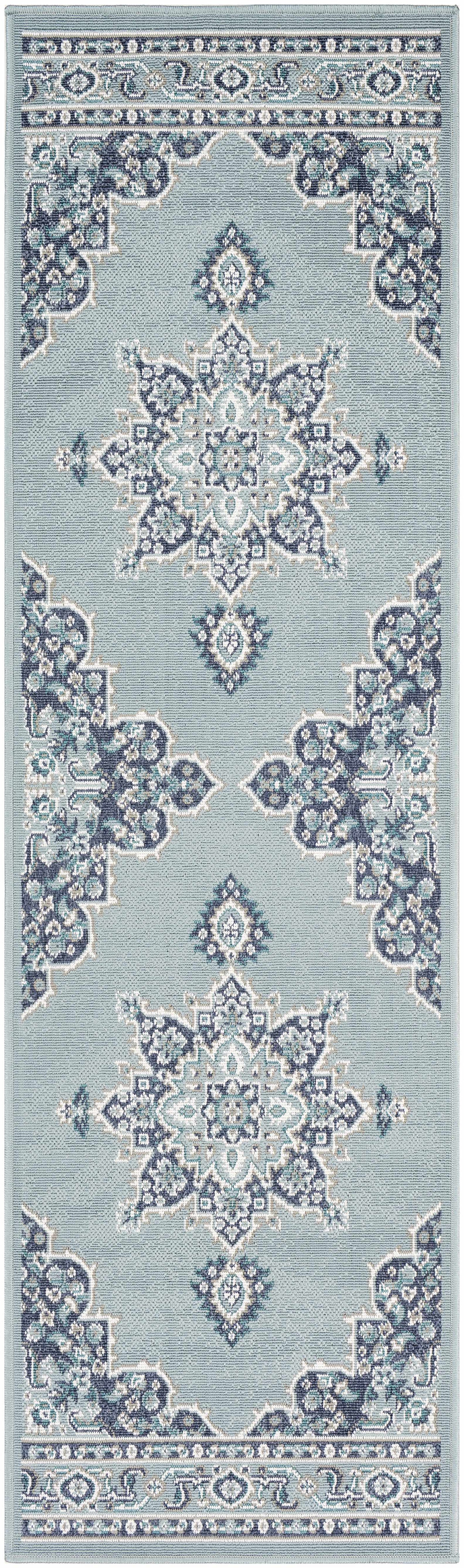 Orla Pale Blue Medallion Outdoor Area Rug - Clearance by Boutique Rugs