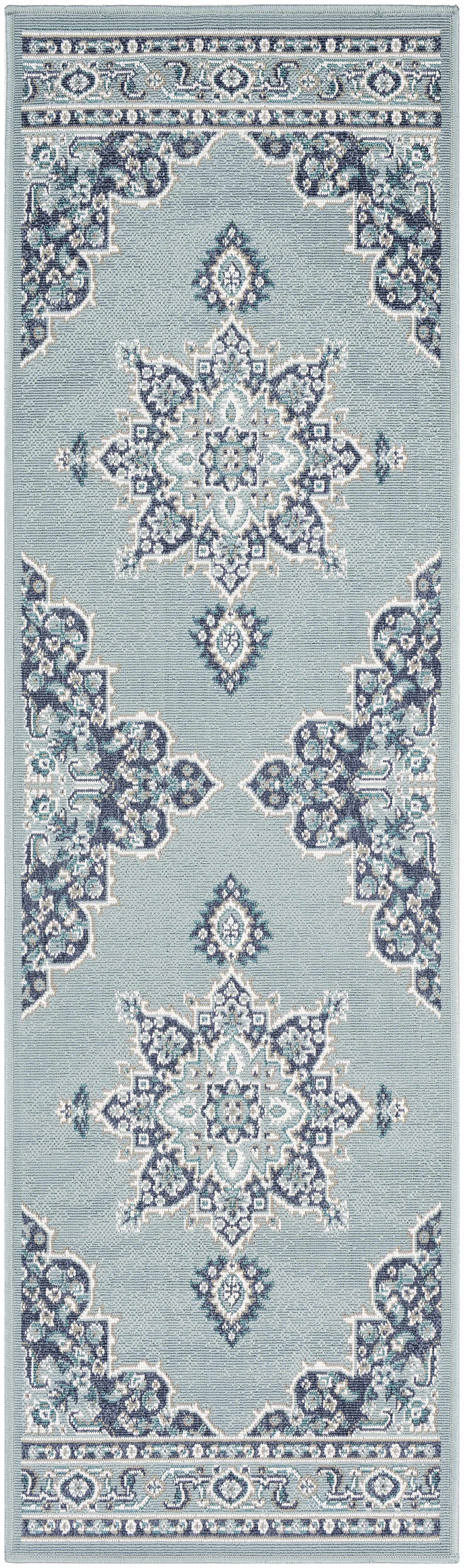 Orla Pale Blue Medallion Outdoor Area Rug - Clearance by Boutique Rugs