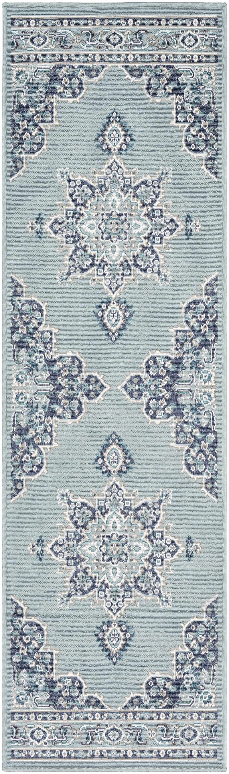 Orla Pale Blue Medallion Outdoor Area Rug - Clearance by Boutique Rugs