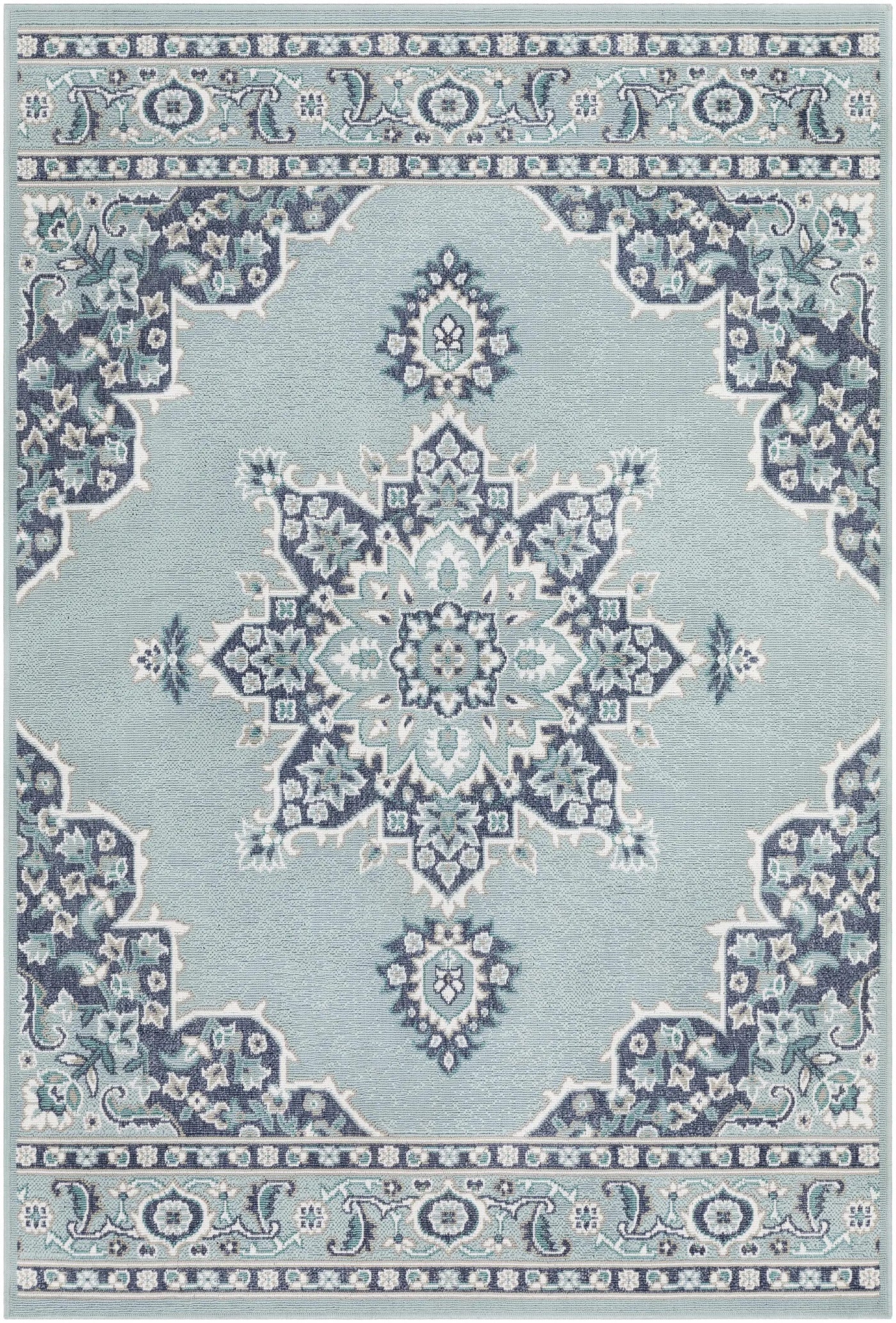 Orla Pale Blue Medallion Outdoor Area Rug - Clearance by Boutique Rugs