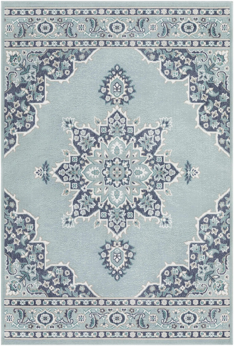 Orla Pale Blue Medallion Outdoor Area Rug - Clearance by Boutique Rugs