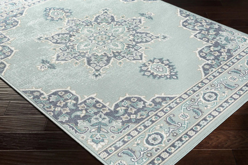 Orla Pale Blue Medallion Outdoor Area Rug - Clearance by Boutique Rugs