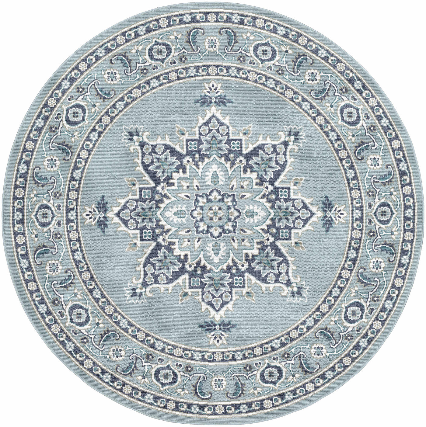 Orla Pale Blue Medallion Outdoor Area Rug - Clearance by Boutique Rugs
