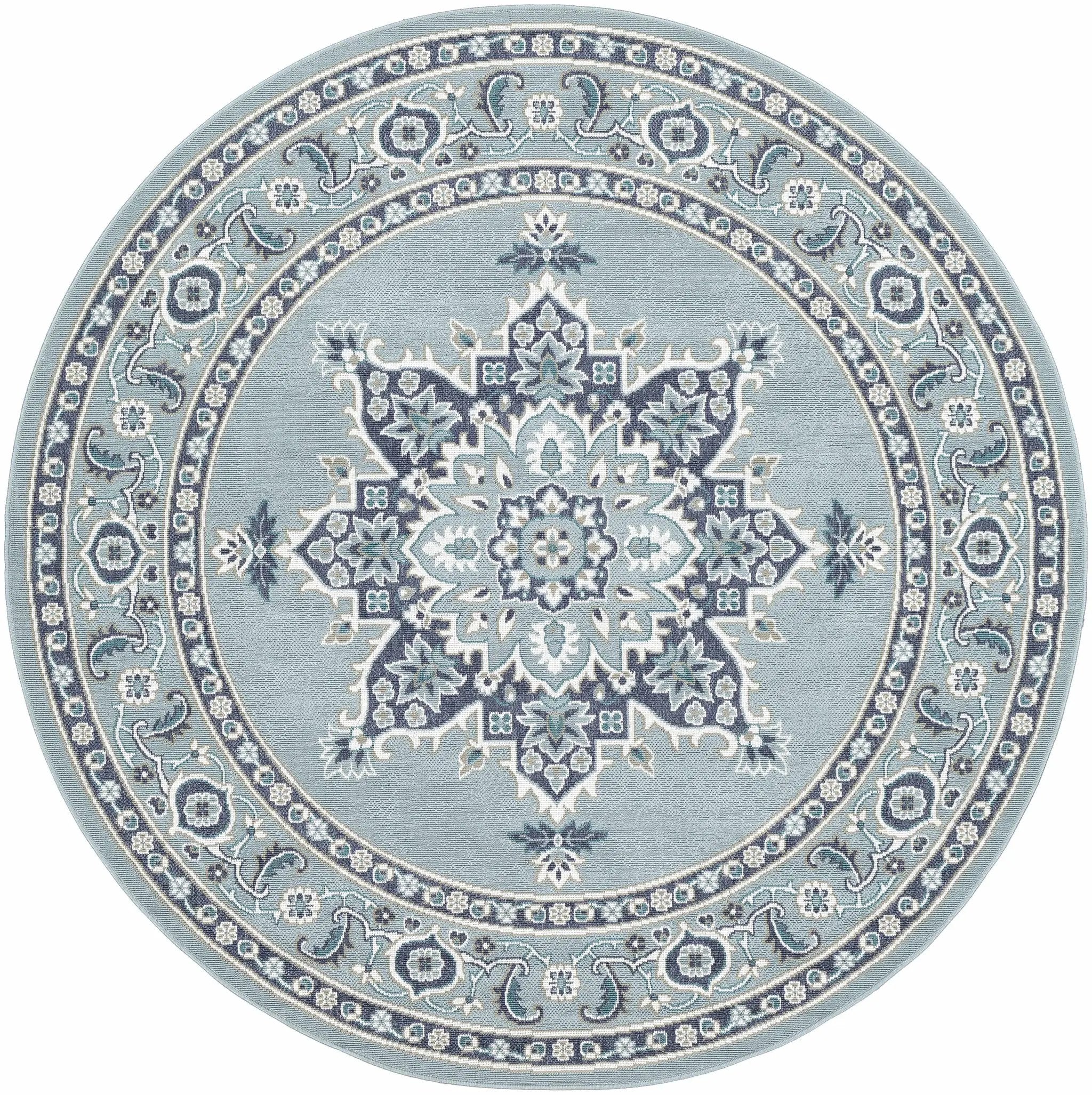 Orla Pale Blue Medallion Outdoor Area Rug - Clearance by Boutique Rugs