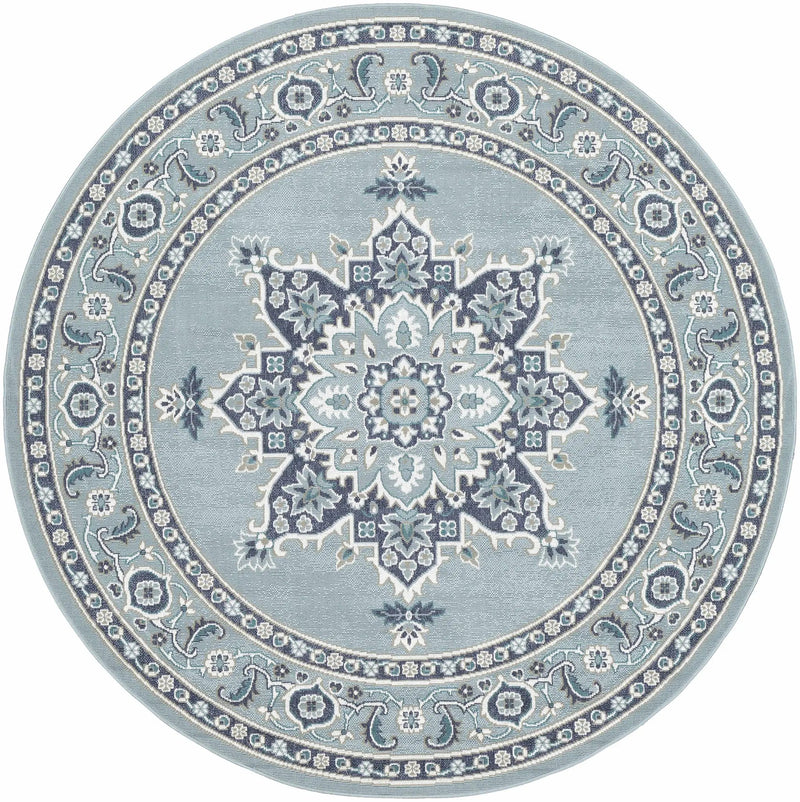 Orla Pale Blue Medallion Outdoor Area Rug - Clearance by Boutique Rugs