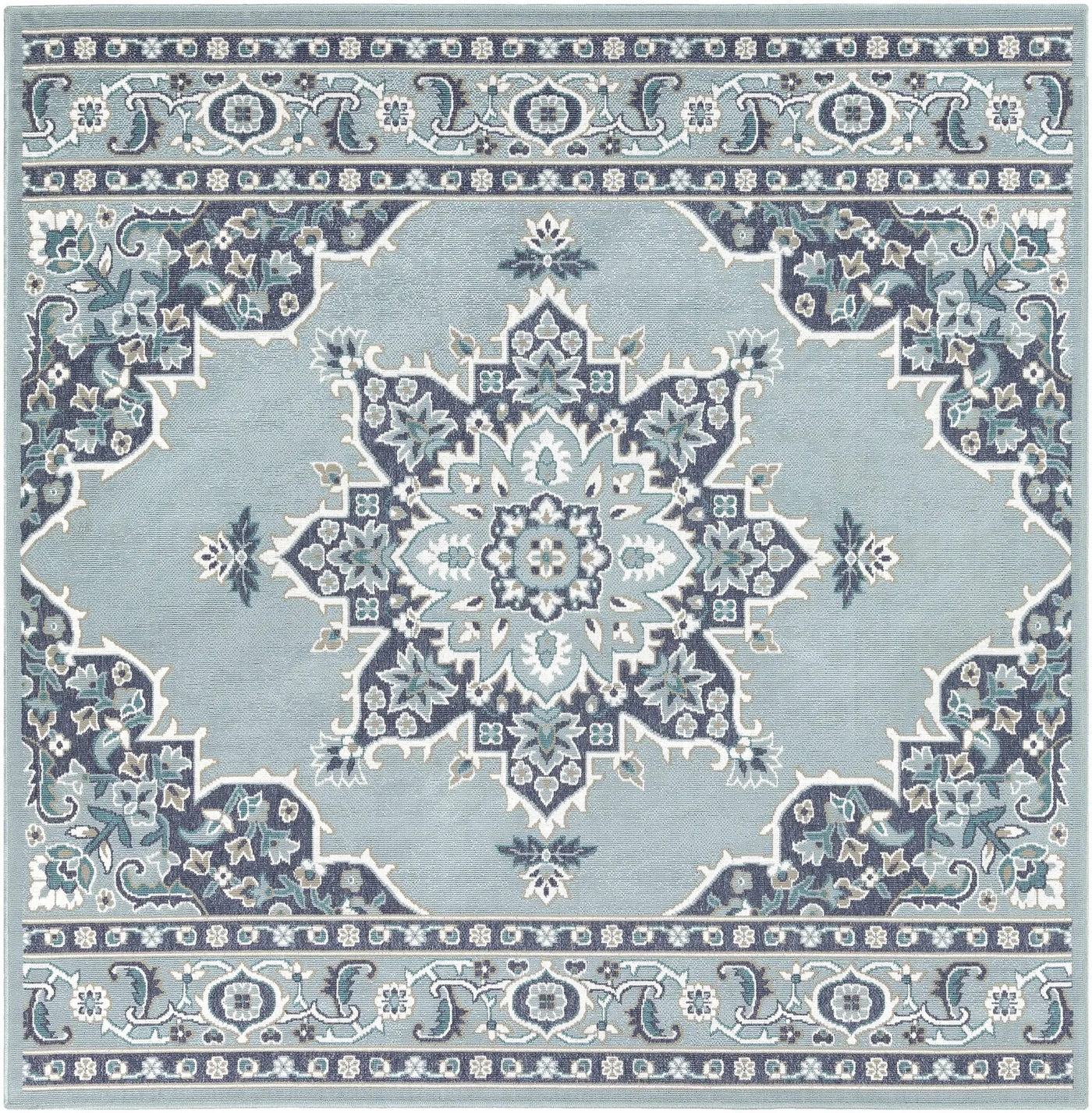 Orla Pale Blue Medallion Outdoor Area Rug - Clearance by Boutique Rugs