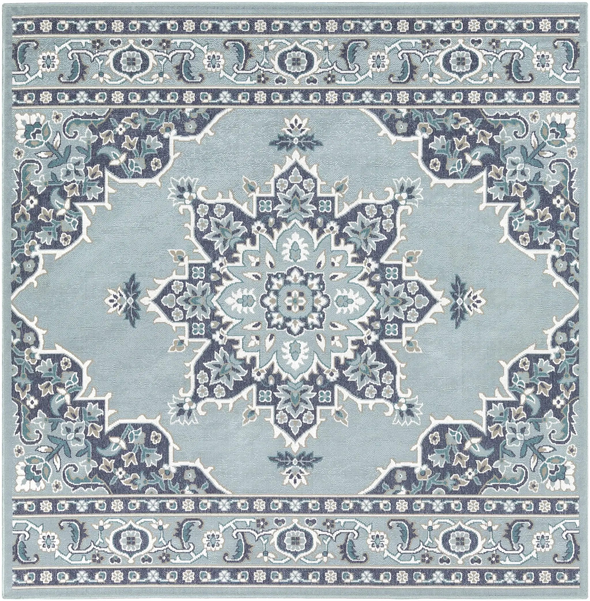 Orla Pale Blue Medallion Outdoor Area Rug - Clearance by Boutique Rugs