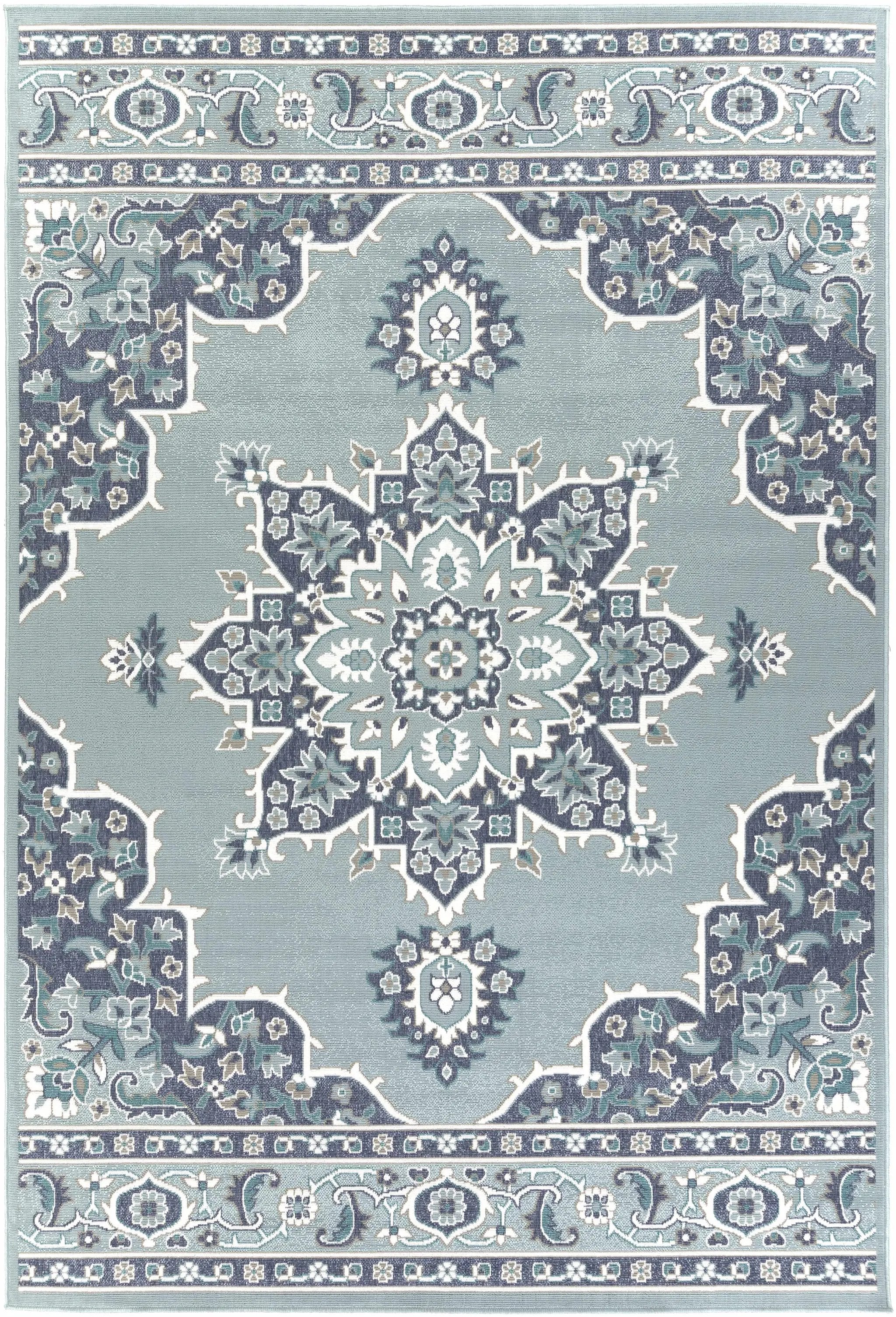Orla Pale Blue Medallion Outdoor Area Rug - Clearance by Boutique Rugs
