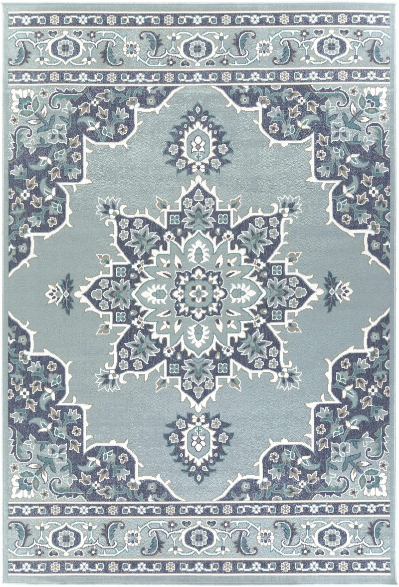 Orla Pale Blue Medallion Outdoor Area Rug - Clearance by Boutique Rugs