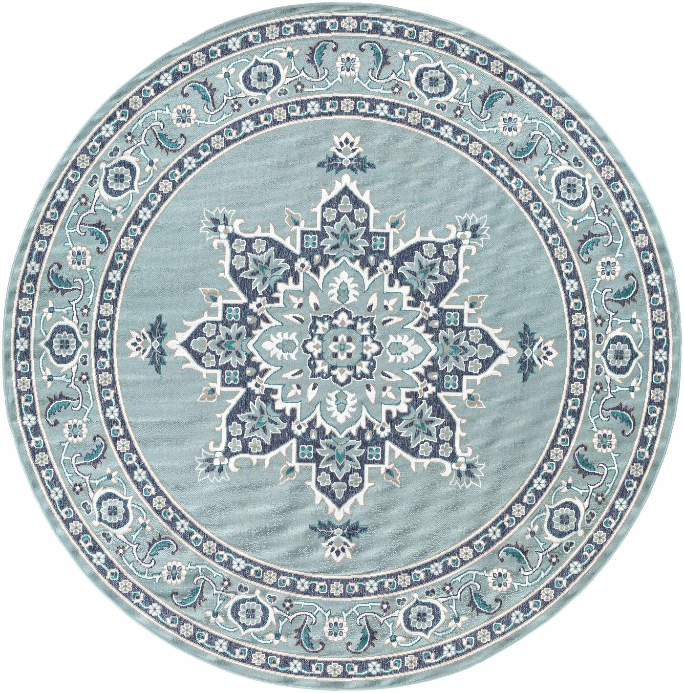 Orla Pale Blue Medallion Outdoor Area Rug - Clearance by Boutique Rugs