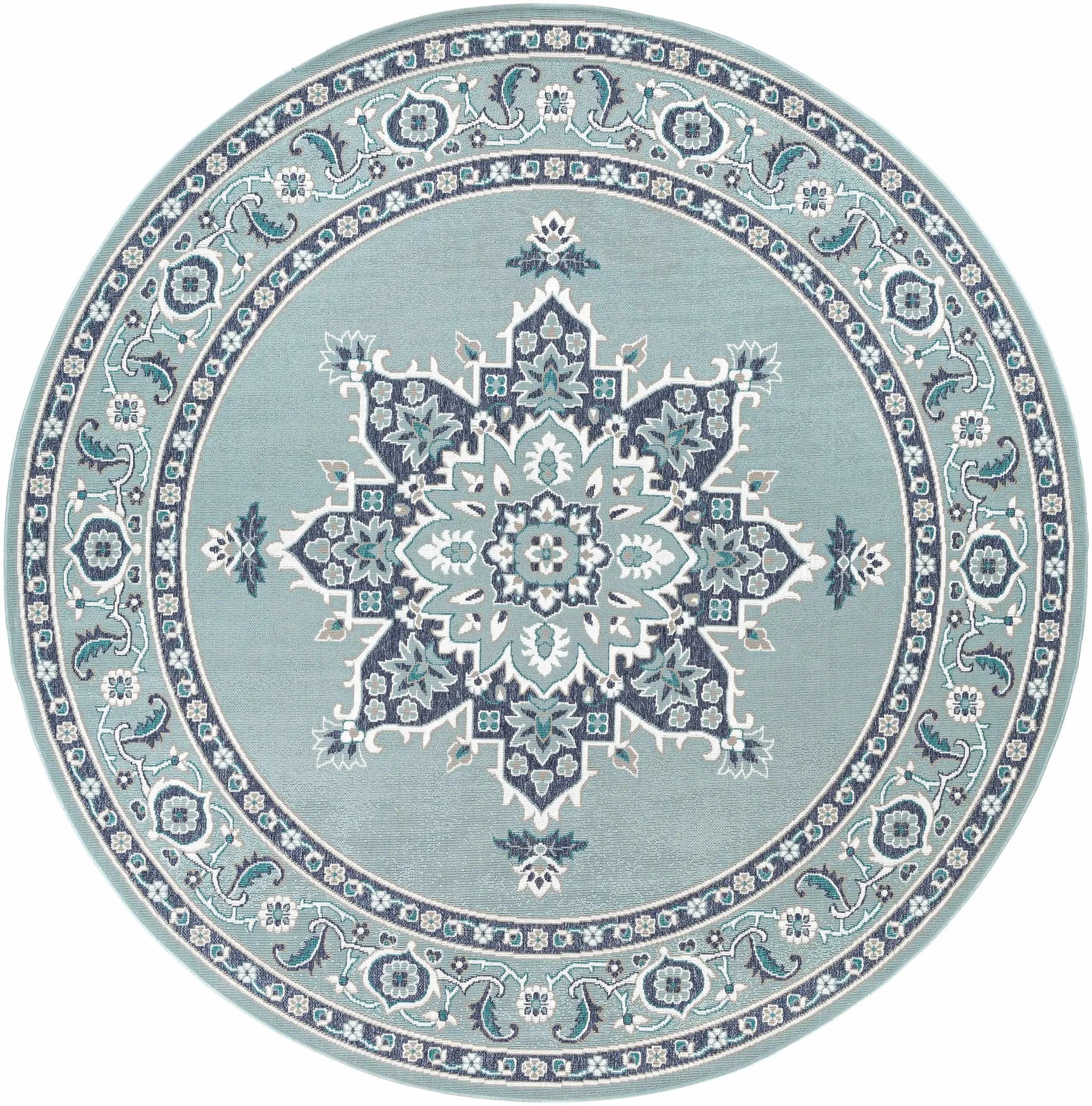 Orla Pale Blue Medallion Outdoor Area Rug - Clearance by Boutique Rugs