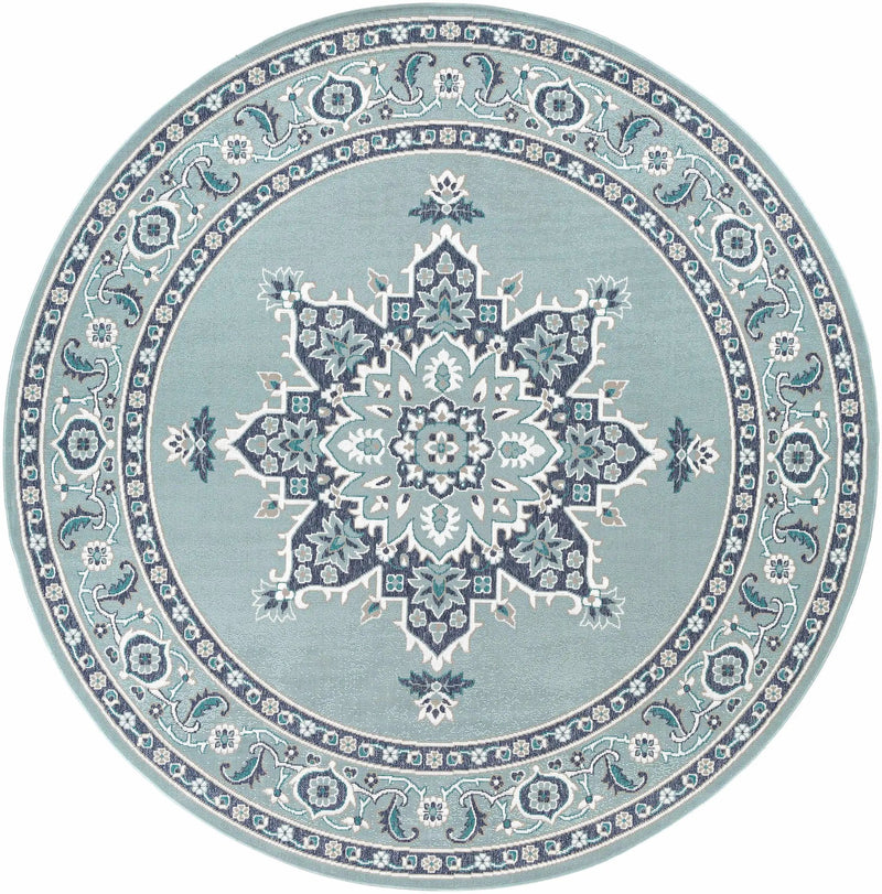 Orla Pale Blue Medallion Outdoor Area Rug - Clearance by Boutique Rugs