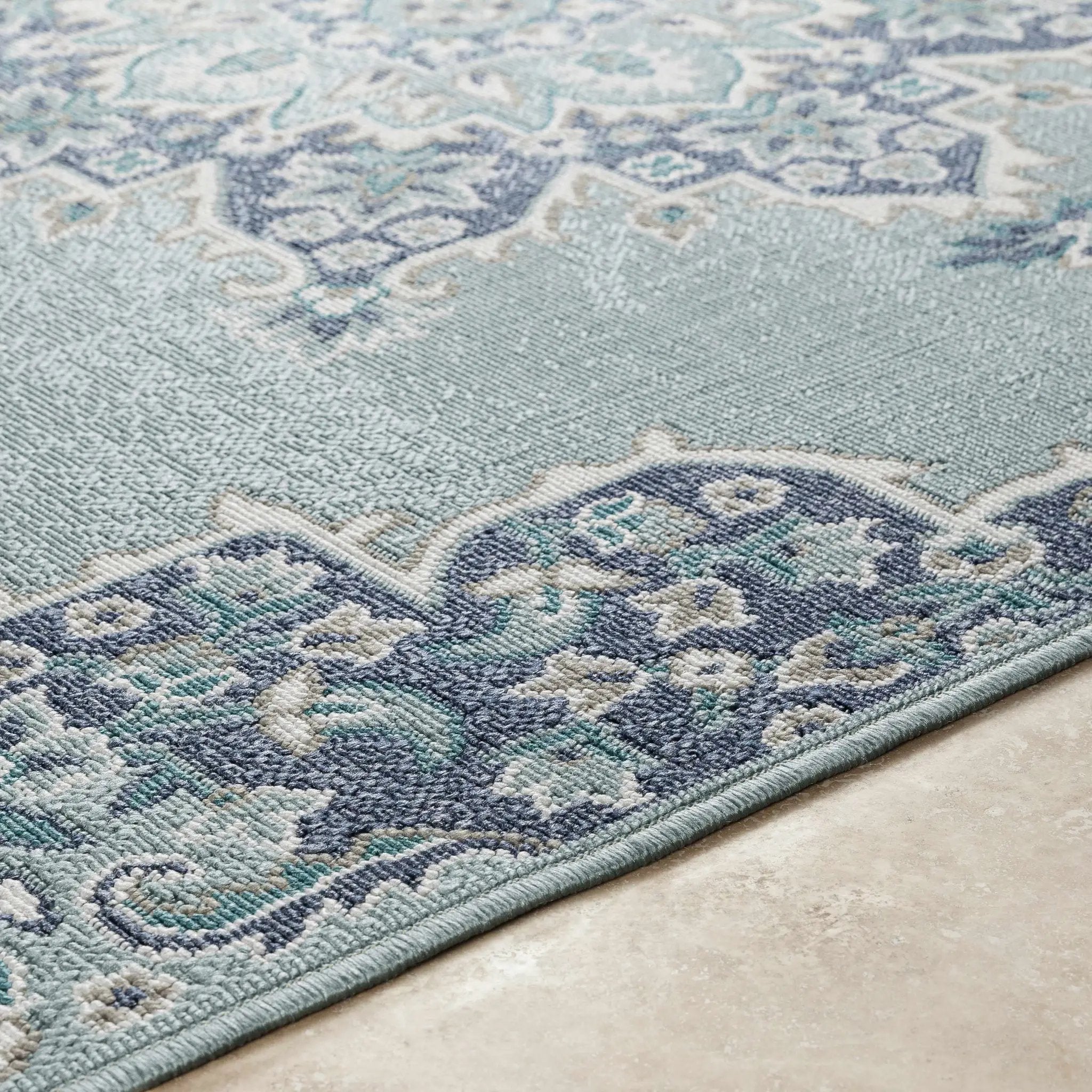 Orla Pale Blue Medallion Outdoor Area Rug - Clearance by Boutique Rugs