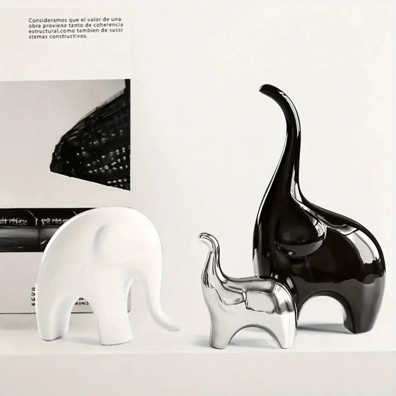 Decorative Ceramic Elephant Figurine Set for Tabletop Decor by House Of Avana