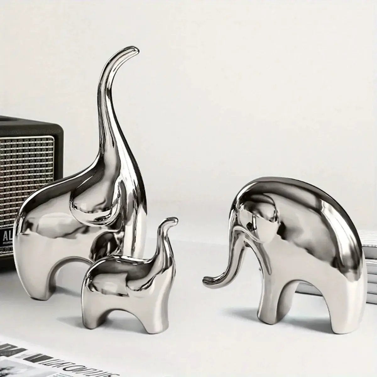Decorative Ceramic Elephant Figurine Set for Tabletop Decor by House Of Avana