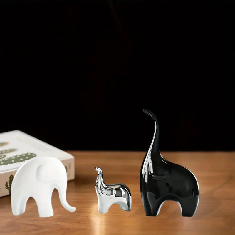 Decorative Ceramic Elephant Figurine Set for Tabletop Decor by House Of Avana