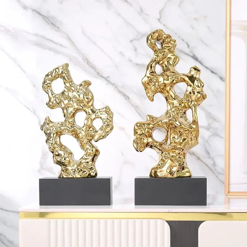 Abstract Gold Hollow Decorative Sculpture by House Of Avana