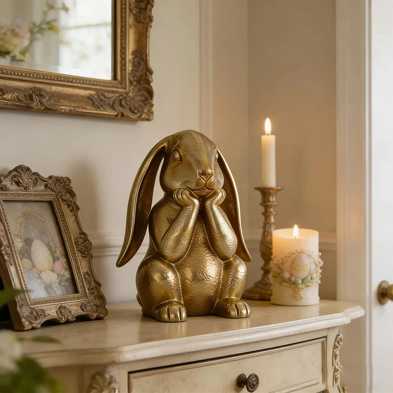 Ornament - Decorative Golden Rabbit Figurine by House Of Avana