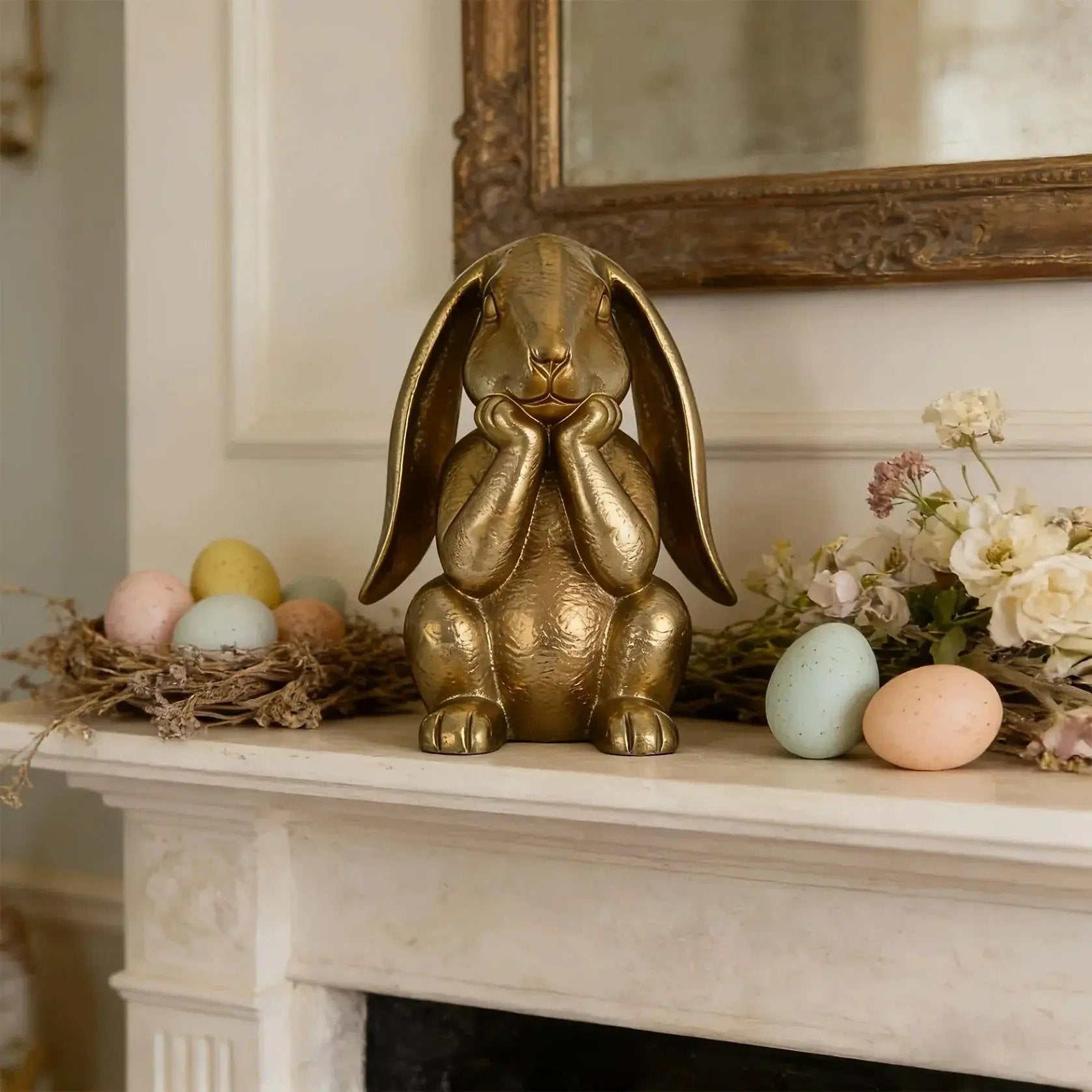 Ornament - Decorative Golden Rabbit Figurine by House Of Avana