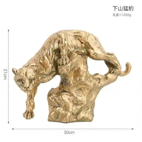 Golden Retro Leopard Decorative Sculpture for Living Room Tabletop Decor by House Of Avana