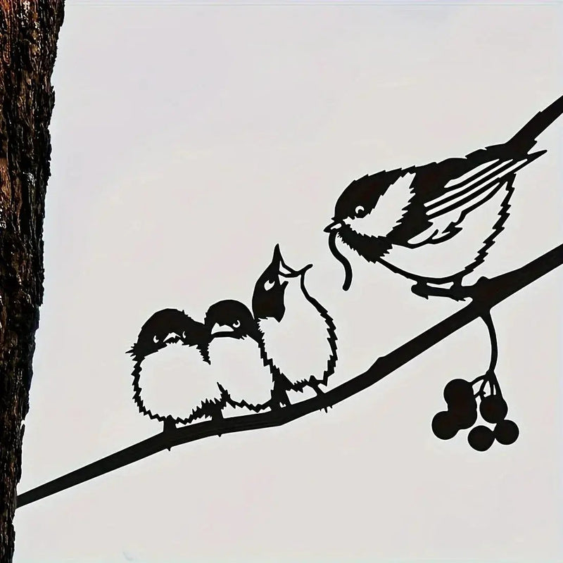 Rustic Metal Birds on Branch Wall Hanging Sculpture by House Of Avana