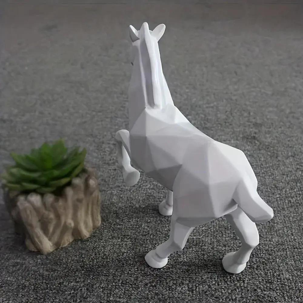 Modern White Geometric Horse Figurine Table Decor by House Of Avana