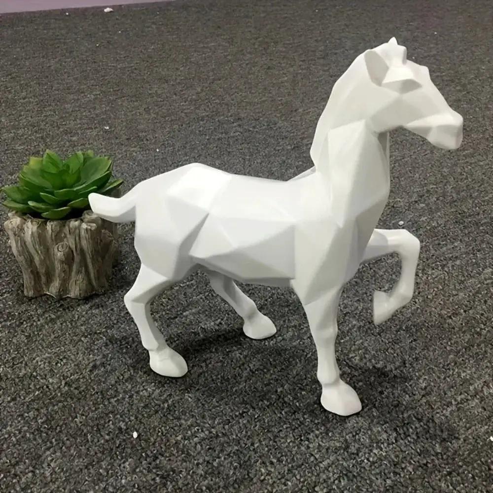 Modern White Geometric Horse Figurine Table Decor by House Of Avana